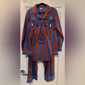 India Boutique Blue and Orange Striped Pajama Set